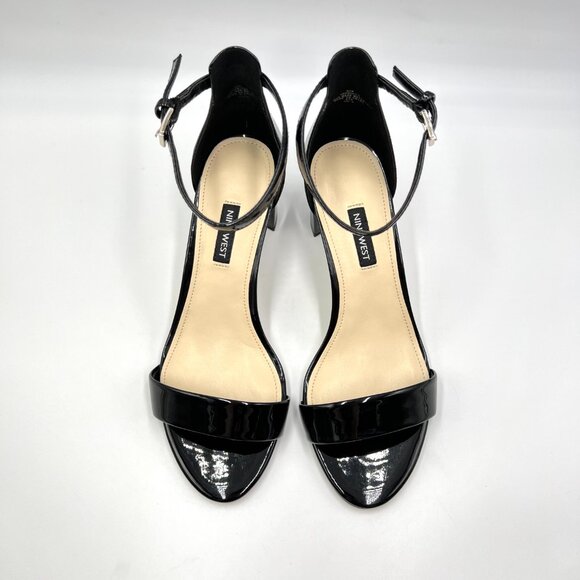8.5W 8.5 WIDE WIDTH Nine West Pruce 3 Black Patent Block Heels Sandals‎ Shoes - Picture 3 of 15